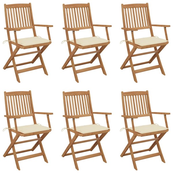 Folding garden chairs with pillows, 6 pcs., solid acacia