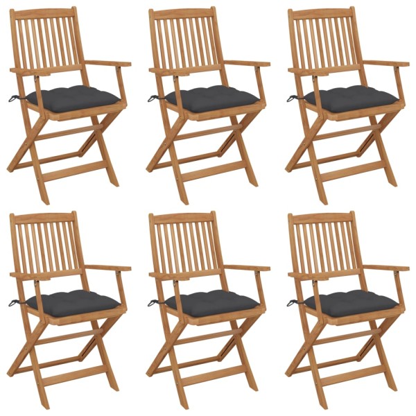 Folding garden chairs with pillows, 6 pcs., solid acacia
