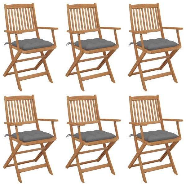 Folding garden chairs with pillows, 6 pcs., solid acacia