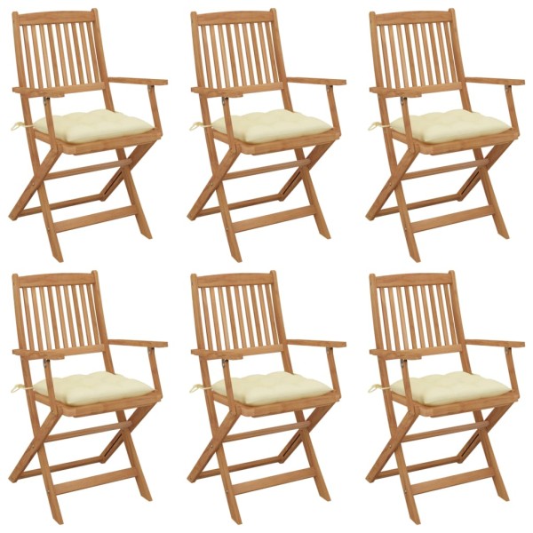 Folding garden chairs with pillows, 6 pcs., solid acacia