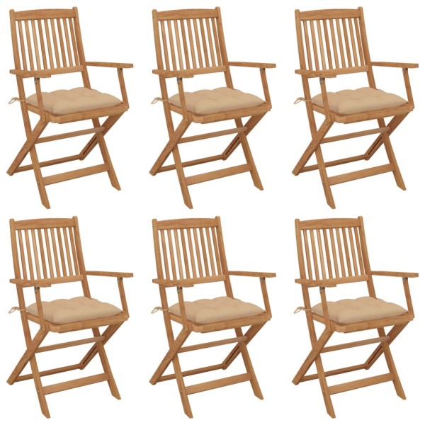 Folding garden chairs with pillows, 6 pcs., solid acacia