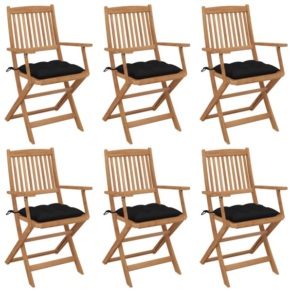 Folding garden chairs with pillows, 6 pcs., solid acacia