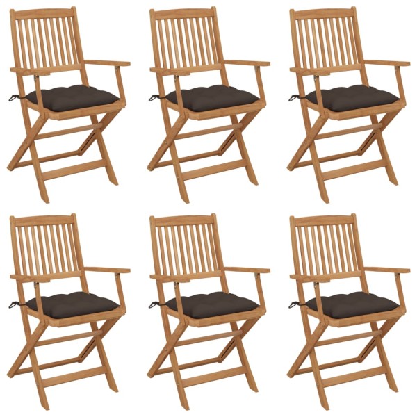 Folding garden chairs with pillows, 6 pcs., solid acacia