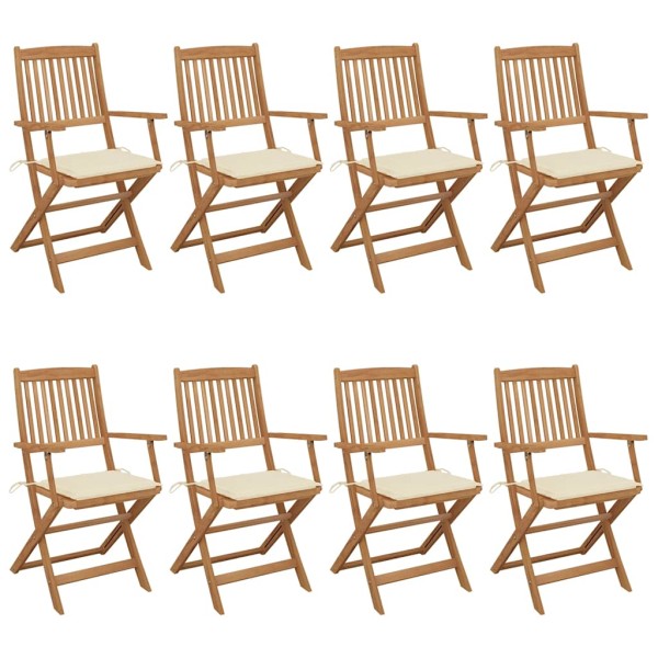 Folding garden chairs with cushions, 8 pcs., acacia