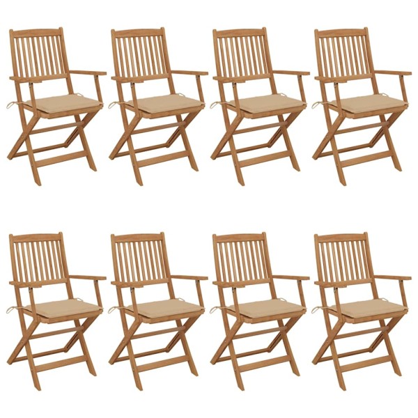 Folding garden chairs with cushions, 8 pcs., acacia