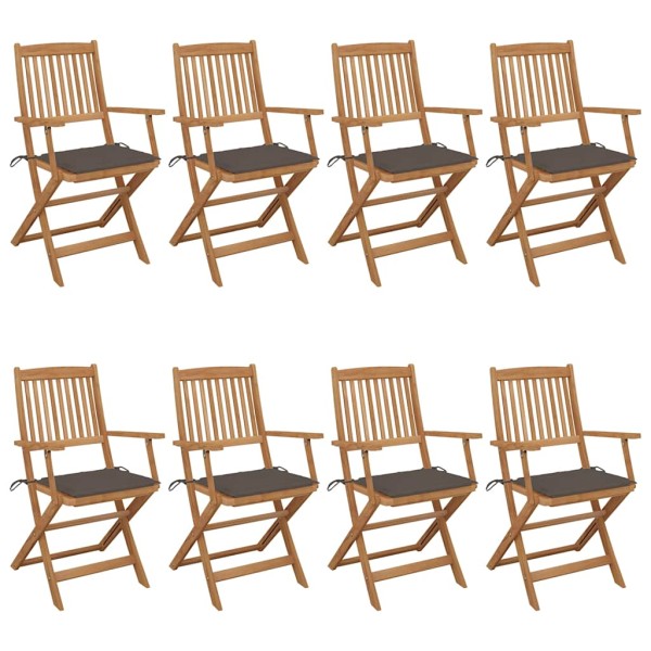 Folding garden chairs with cushions, 8 pcs., acacia