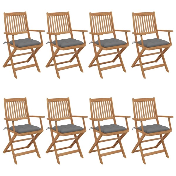 Folding garden chairs with cushions, 8 pcs., acacia