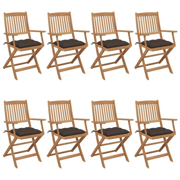 Folding garden chairs with cushions, 8 pcs., acacia