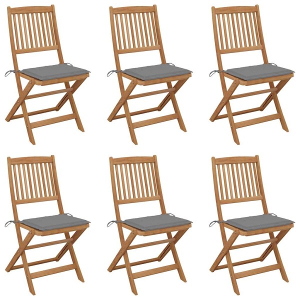 Folding garden chairs with pillows, 6 pcs., solid acacia