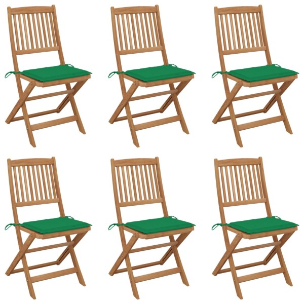 Folding garden chairs with pillows, 6 pcs., solid acacia