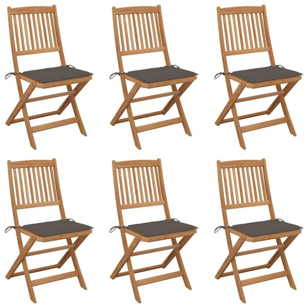 Folding garden chairs with pillows, 6 pcs., solid acacia