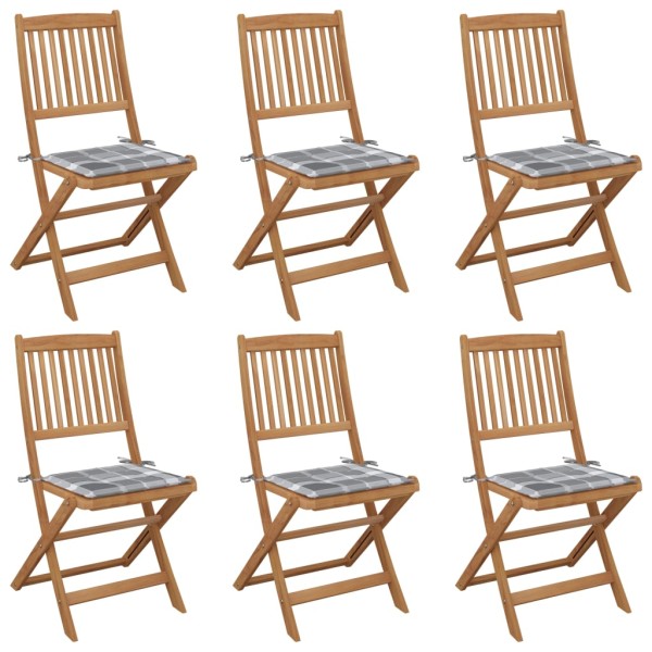 Folding garden chairs with pillows, 6 pcs., solid acacia