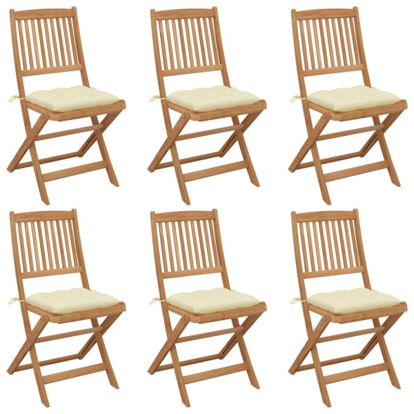 Folding garden chairs with pillows, 6 pcs., solid acacia