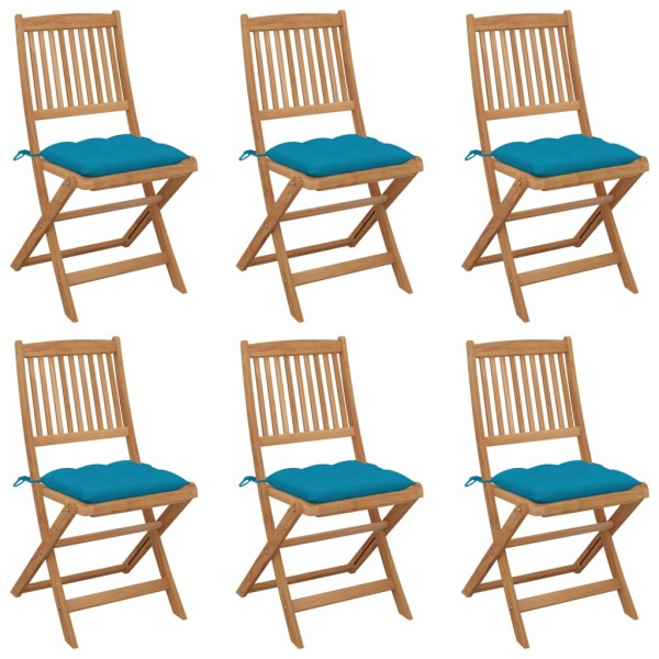 Folding garden chairs with pillows, 6 pcs., solid acacia