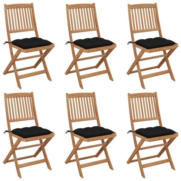 Folding garden chairs with pillows, 6 pcs., solid acacia