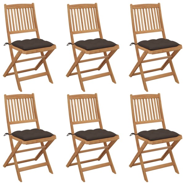 Folding garden chairs with pillows, 6 pcs., solid acacia