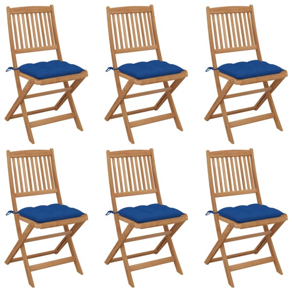 Folding garden chairs with pillows, 6 pcs., solid acacia