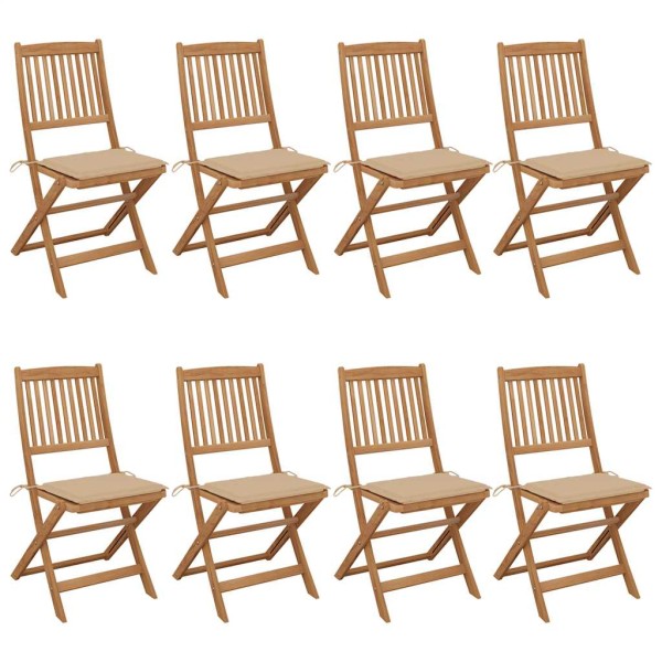 Folding garden chairs with cushions, 8 pcs., acacia