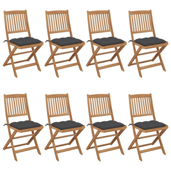 Folding garden chairs with cushions, 8 pcs., acacia