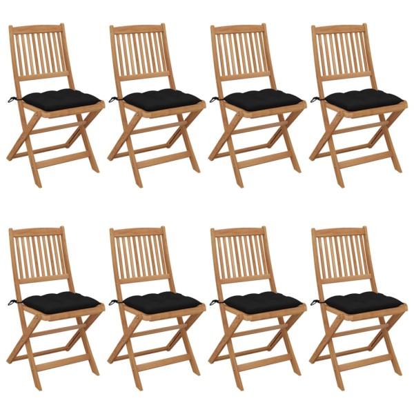 Folding garden chairs with cushions, 8 pcs., acacia