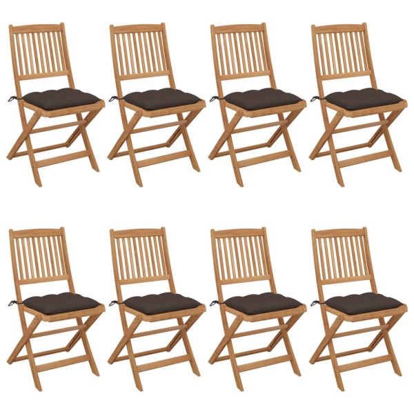 Folding garden chairs with cushions, 8 pcs., acacia