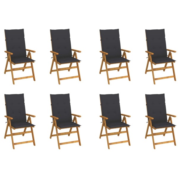 Folding garden chairs with cushions, 8 pcs., acacia