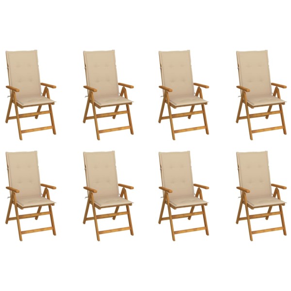 Folding garden chairs with cushions, 8 pcs., acacia