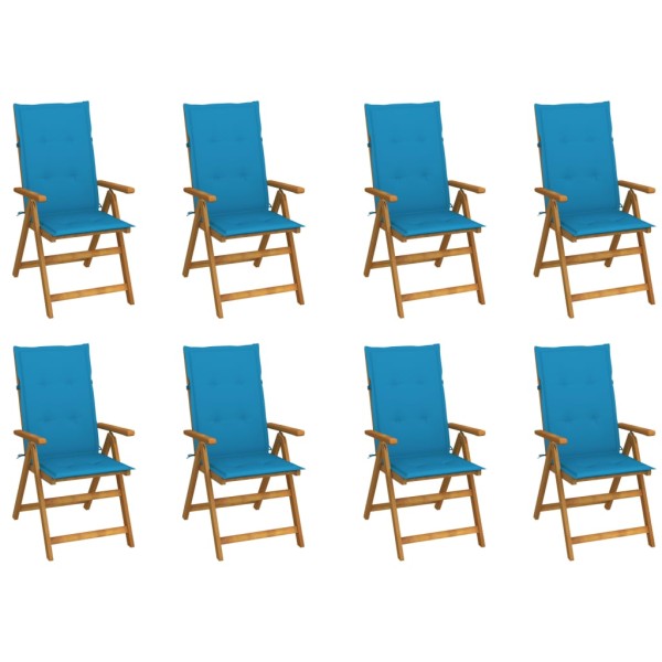 Folding garden chairs with cushions, 8 pcs., acacia