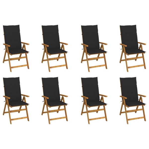 Folding garden chairs with cushions, 8 pcs., acacia