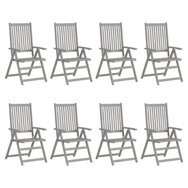 Reclining garden chairs, 8 pcs., gray color, solid acacia