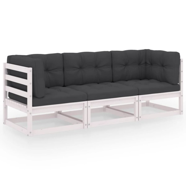 Three-seater garden sofa with cushions, solid pine wood