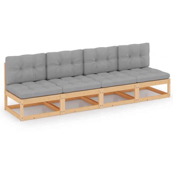 Four-seater garden sofa with cushions, solid pine wood