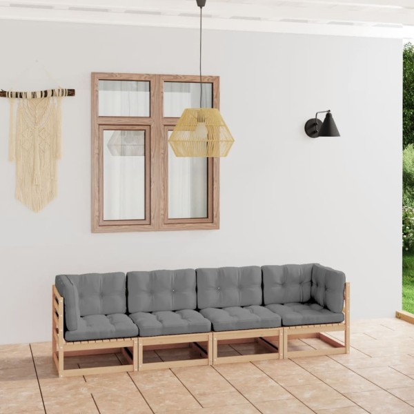 Four-seater garden sofa with cushions, solid pine wood