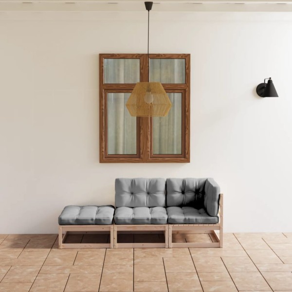 Garden set with cushions, 3 parts, solid pine