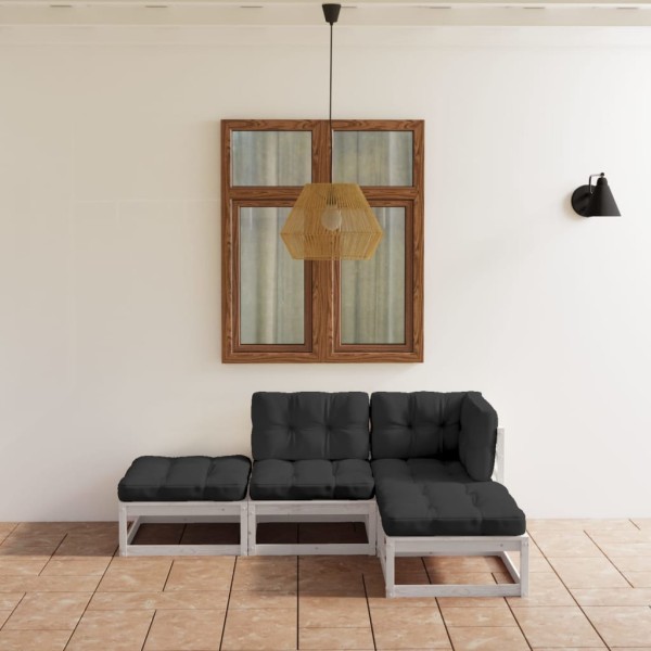 Garden set with cushions, 4 parts, solid pine