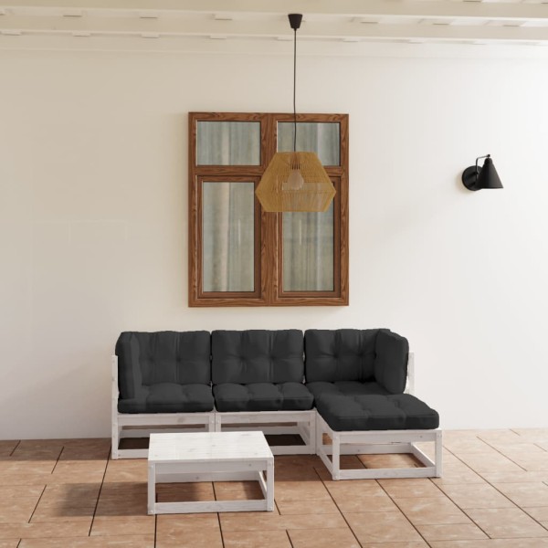 Garden set with cushions, 5 parts, solid pine