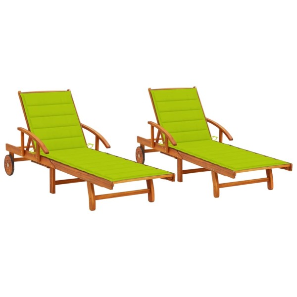 Sunbeds with mattresses, 2 pcs., solid acacia wood