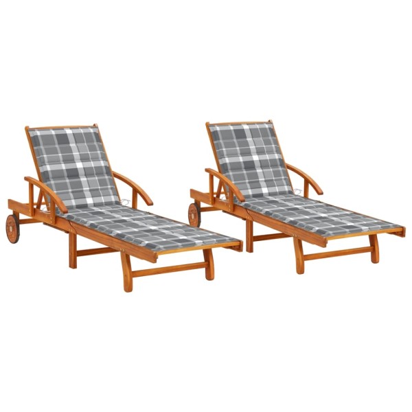 Sunbeds with mattresses, 2 pcs., solid acacia wood