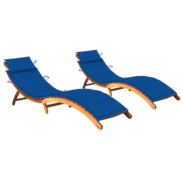 Sunbeds with mattresses, 2 pcs., solid acacia wood