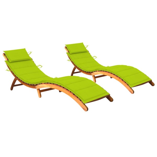 Sunbeds with mattresses, 2 pcs., solid acacia wood