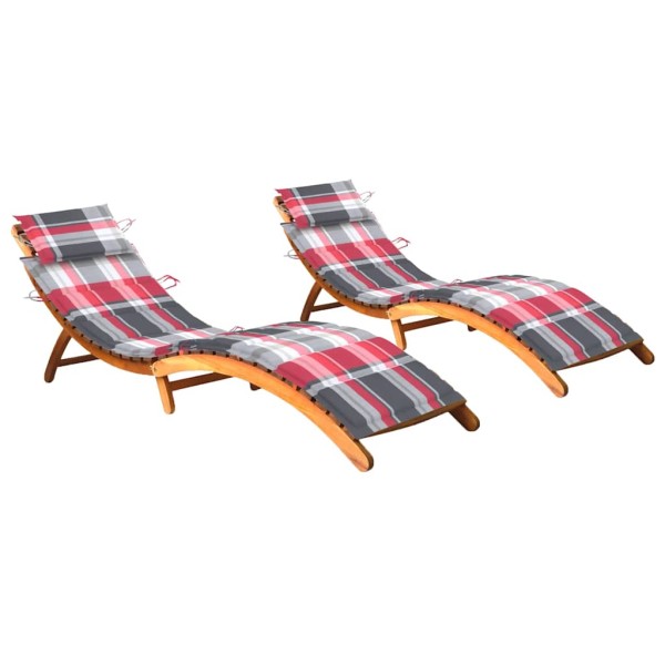 Sunbeds with mattresses, 2 pcs., solid acacia wood