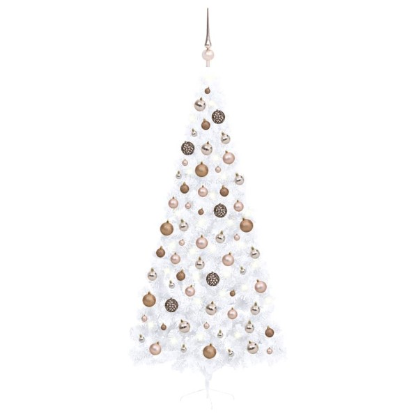 Artificial half Christmas tree with toys, white, 240cm