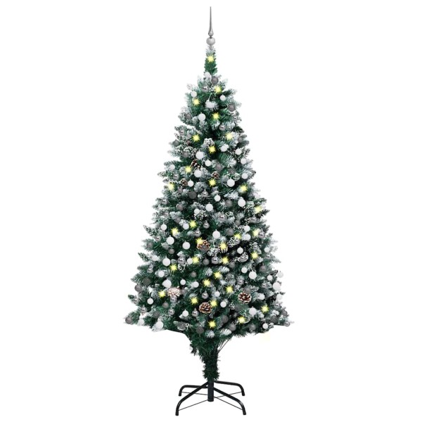 Artificial Christmas tree with LED and ball set and pine cones, 210cm