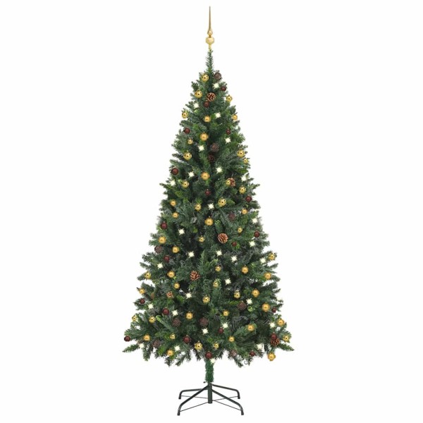 Artificial lighted Christmas tree with toys, green, 210cm