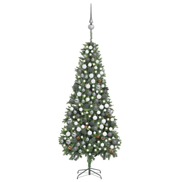 Artificial Christmas tree with toys and pine cones, 210 cm