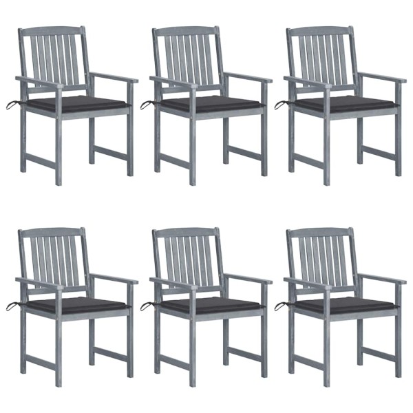 Garden chairs with cushions, 6 pcs., gray, solid acacia
