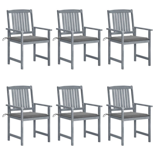 Garden chairs with cushions, 6 pcs., gray, solid acacia