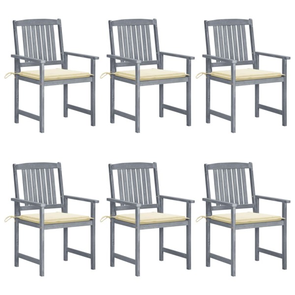 Garden chairs with cushions, 6 pcs., gray, solid acacia
