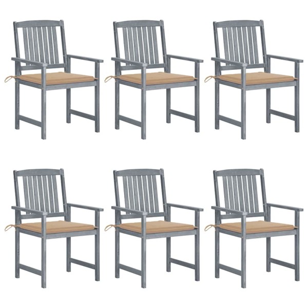 Garden chairs with cushions, 6 pcs., gray, solid acacia