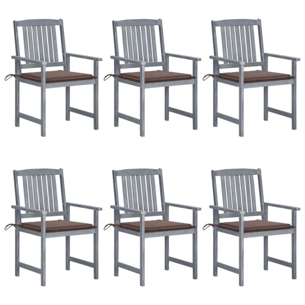 Garden chairs with cushions, 6 pcs., gray, solid acacia